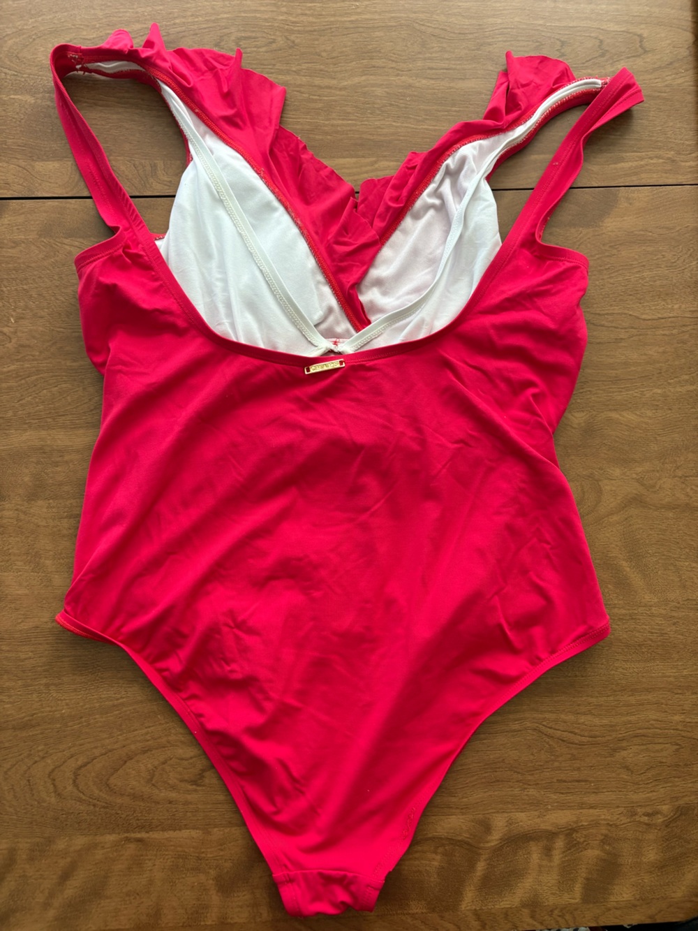 Chaps Deep Red Ruffled One-Piece Swimsuit - Picture 2 of 5